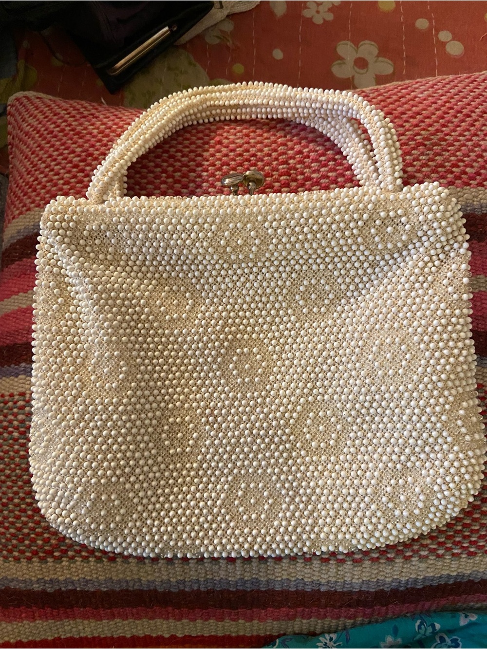 Ivory Pearl Beaded Top-Handle Clutch